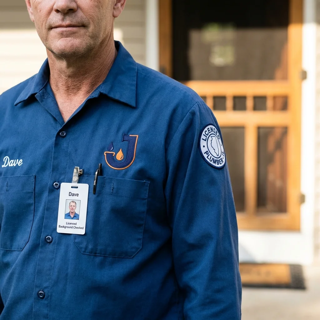 Licensed plumber showing ID badge in Carrollton, AL