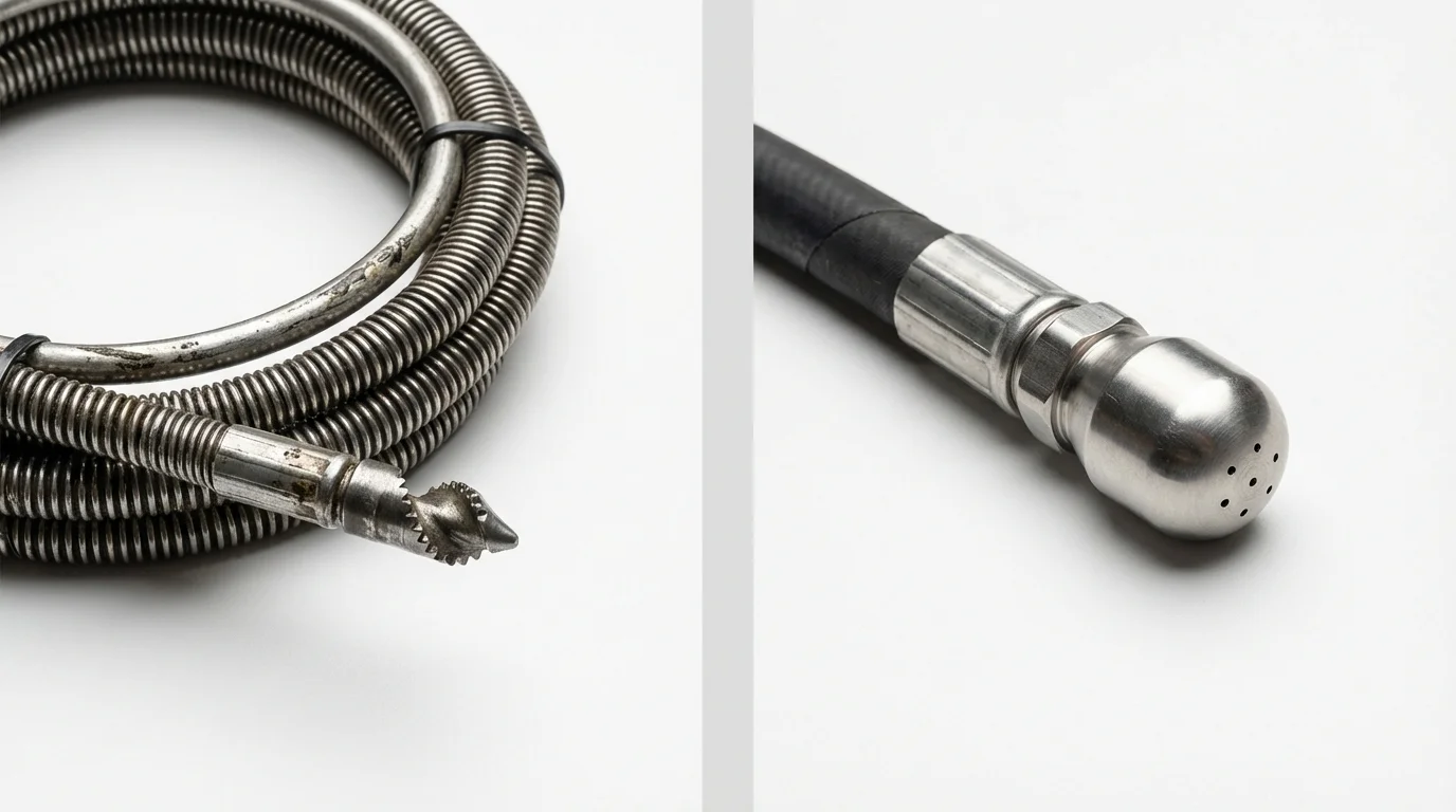 Drain snake cable and hydro jetting nozzle used for drain cleaning in Carrollton, AL