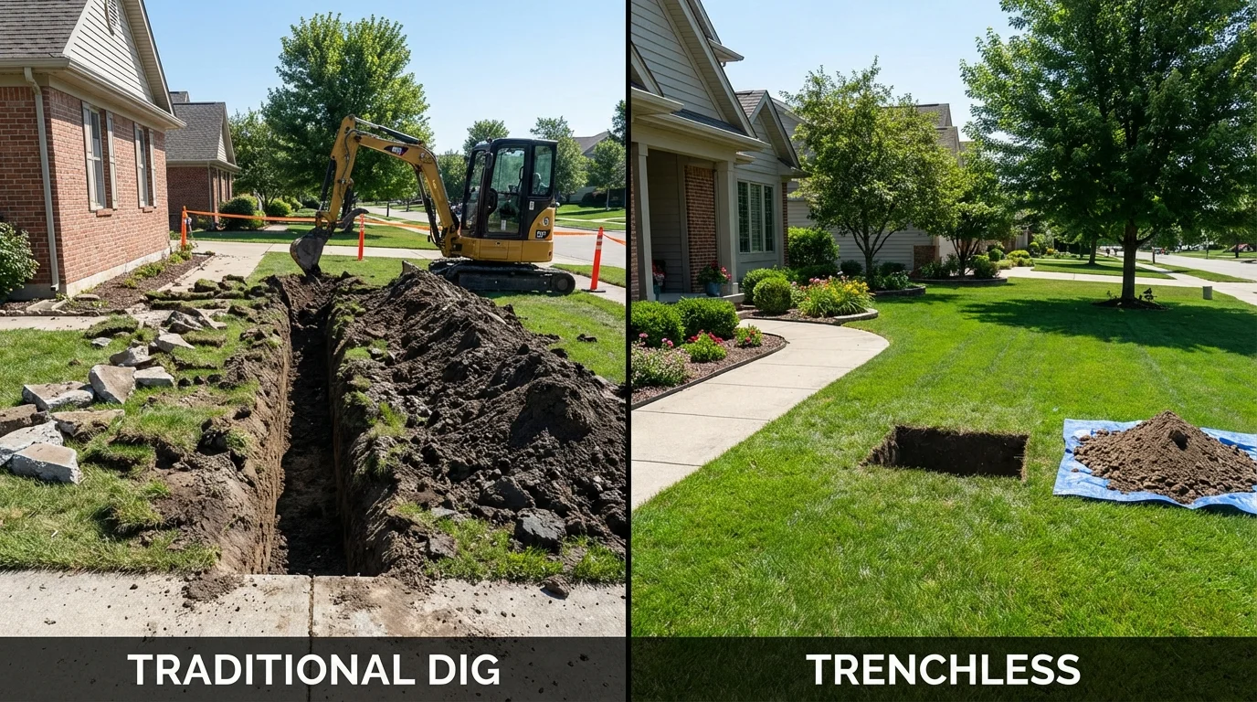 Trenchless sewer repair with minimal yard damage versus traditional excavation in Carrollton, AL